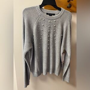 Gray Pearl Embellished Women's Sweater